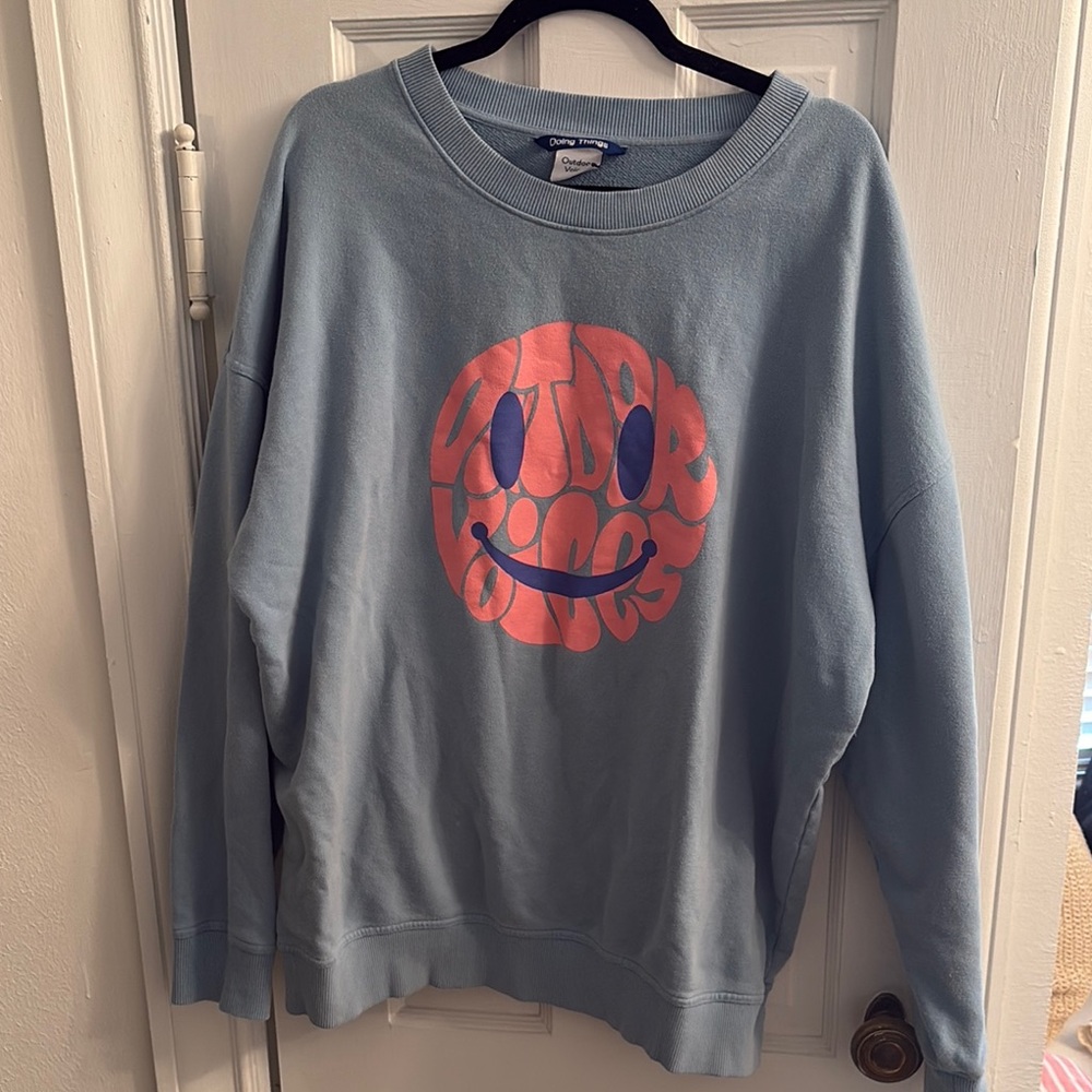 Champion Blue Sweater with Pink Graphic